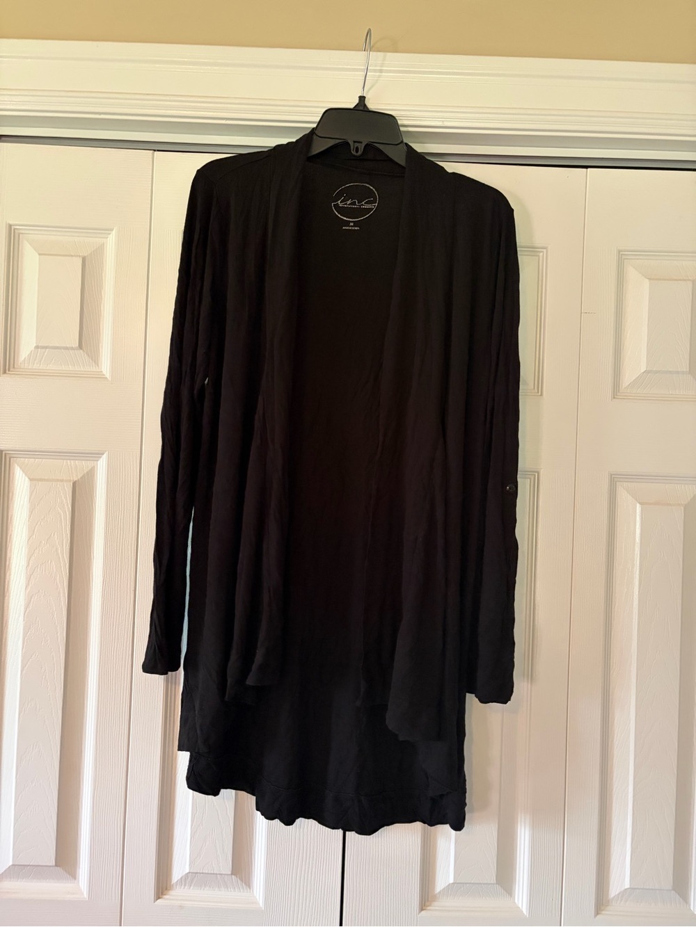 INC International Concepts Black Open-Front Lightweight Cardigan